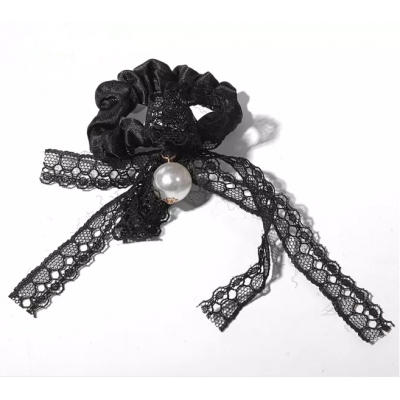 2018 new design black lace elastic bands for hair with pearl decoration